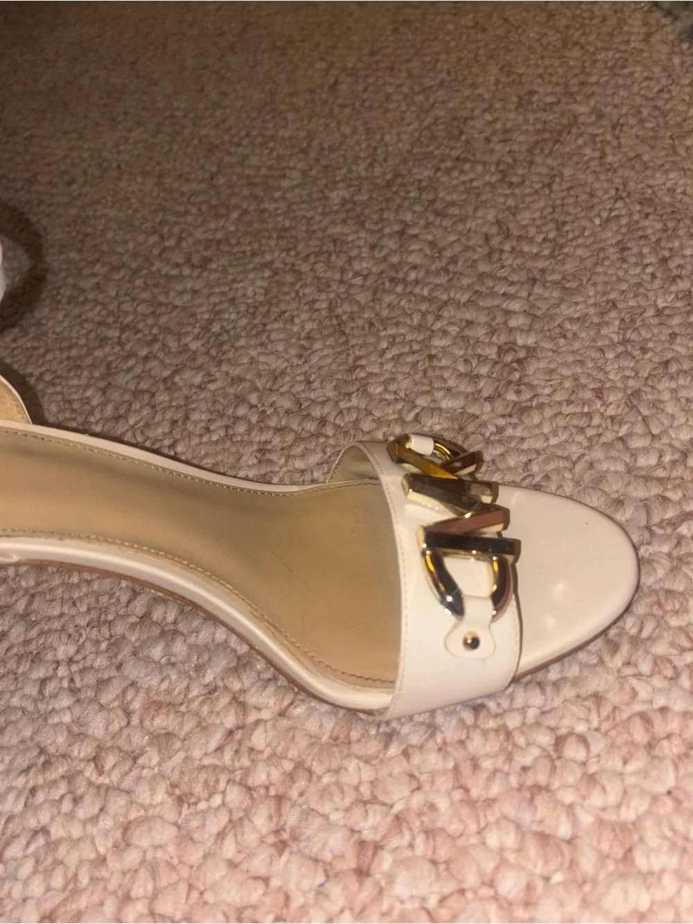 MICHAEL Michael Kors Cream Ankle-Strap Heels with Gold MK Logo